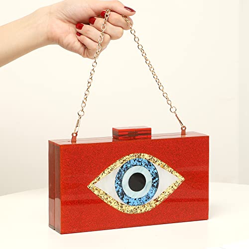 Clutch Purses for Women-Evil Eye Acrylic Clutch Glitter Purse Evening Bag Chain Shoulder Crossbody Handbags