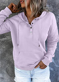 Womens Casual Hoodies Long Sleeve Drawstring Lightweight Solid Hooded Sweatshirt Button Loose Pullover Tops Fall Clothes with Pocket