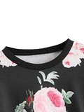 Women's Casual Floral Print Long Sleeve Pullover Tops Baby Blue