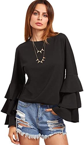 Women's Round Neck Ruffle Long Sleeve Blouse