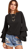 Women's Round Neck Ruffle Long Sleeve Blouse