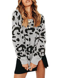 Womens Leopard Crewneck Sweater Oversized Casual Loose Basic Sherpa Pullover Knit Jumper