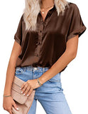 Black Silk Button Up Shirt Women Satin Blouse Casual V-Neck Long Sleeve Business Office Blouses Tops Black S