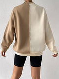 Women's Color Block Crew Neck Oversized Sweatshirt Drop Shoulder Casual Pullover