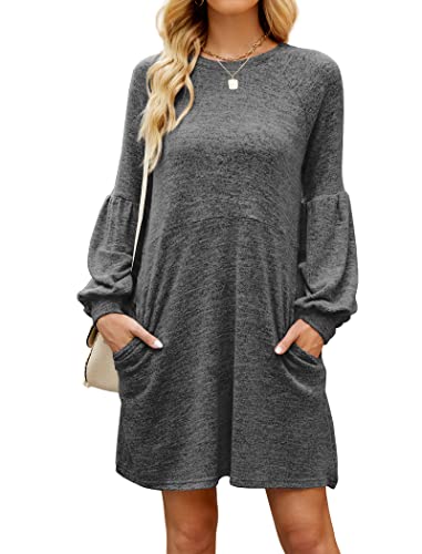 Fall Dresses for Women 2022 with Pocket Long Sleeve Sweater Dress Casual Brown