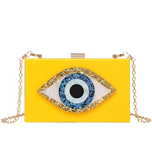 Clutch Purses for Women-Evil Eye Acrylic Clutch Glitter Purse Evening Bag Chain Shoulder Crossbody Handbags