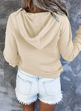 Womens Casual Hoodies Long Sleeve Drawstring Lightweight Solid Hooded Sweatshirt Button Loose Pullover Tops Fall Clothes with Pocket
