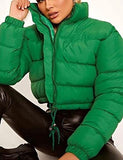 Women Cropped Puffer Jacket Winter Zip Up Short Padded Down Coat(Green-M)