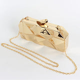 Women Lattice Pattern Metal Handbag Chain Geometric Evening Clutch Purse, Gold