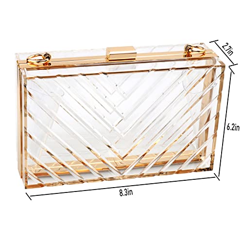 Women Acrylic Transparent Gold star Evening Bags Purses Clutch Vintage Banquet Handbag (Pink) Medium