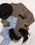 Women's Long Sleeve Oversized Crew Neck Solid Color Knit Pullover Sweater Tops Mocha