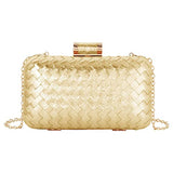 Women Lattice Pattern Metal Handbag Chain Geometric Evening Clutch Purse, Gold