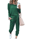 Women's Long Sleeve Loungewear Crewneck Pullover Tops Long Pants Sweatsuits Tracksuits with Pockets Army Green