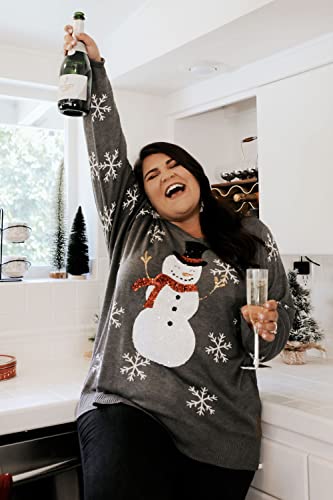 Women's Gray Sequin Snowman Christmas Sweater Size Small