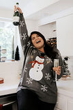 Women's Gray Sequin Snowman Christmas Sweater Size Small