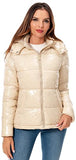 Women's Winter Hooded Shiny Puffer Jacket Casual Warm Quilted Full Zip Short Bubble Padded Coat (as1, alpha, s, regular, regular, Dark Gold, Small)