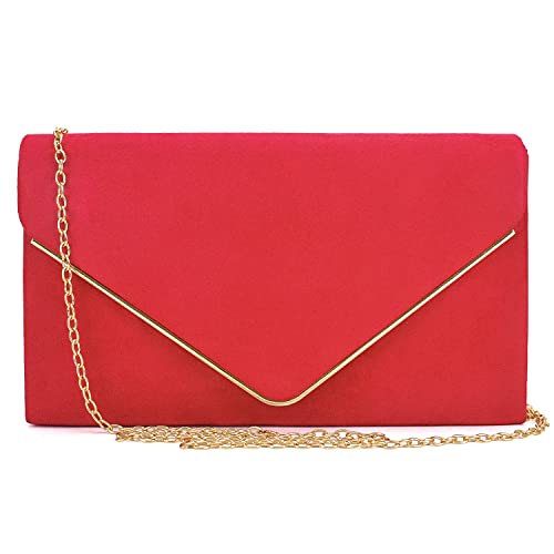 Ladies' Velvet Evening Clutch Handbag Formal Party Clutch For Women With Chain Strap (Rose)