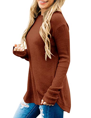 Women's Long Sleeve Oversized Crew Neck Solid Color Knit Pullover Sweater Tops Mocha