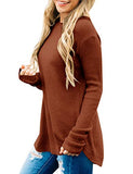 Women's Long Sleeve Oversized Crew Neck Solid Color Knit Pullover Sweater Tops Mocha