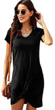 Women's Twist Dress V Neck Cut Out T Shirt Dress Short Sleeve Mini Midi Dresses