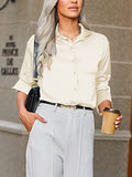 Black Silk Button Up Shirt Women Satin Blouse Casual V-Neck Long Sleeve Business Office Blouses Tops Black S