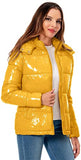 Women's Winter Hooded Shiny Puffer Jacket Casual Warm Quilted Full Zip Short Bubble Padded Coat (as1, alpha, s, regular, regular, Dark Gold, Small)