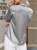 Black Silk Button Up Shirt Women Satin Blouse Casual V-Neck Long Sleeve Business Office Blouses Tops Black S