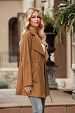 Women's Casual Lightweight Jackets Long Sleeve Drawstring Waist Lapel Trench Coat Outwear with Pockets