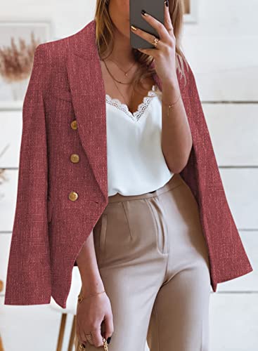 Blazer Jackets for Women Tweed Double Breasted Elegant Lightweight Cardigan Outwear Gray S