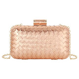 Women Lattice Pattern Metal Handbag Chain Geometric Evening Clutch Purse, Gold