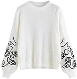 Women's Drop Shoulder Lantern Long Sleeve Round Neck Pullover Sweater Tops