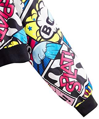 Women's Fashion Long Sleeve Comic Print Crop Bomber Zipper Jacket