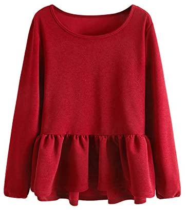 Women's Loose Ruffle Hem Peplum Long Sleeve Blouse Top