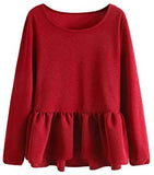 Women's Loose Ruffle Hem Peplum Long Sleeve Blouse Top