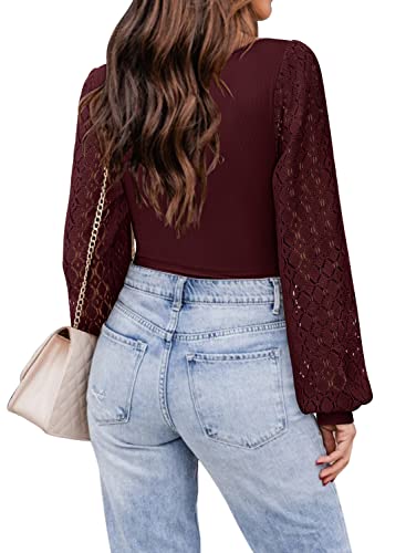 Women's Puff Sleeve Tops Mesh Sexy Casual Tee Shirts Blouses