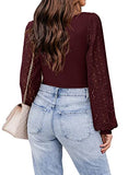 Women's Puff Sleeve Tops Mesh Sexy Casual Tee Shirts Blouses