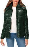 Women's Winter Hooded Shiny Puffer Jacket Casual Warm Quilted Full Zip Short Bubble Padded Coat (as1, alpha, s, regular, regular, Dark Gold, Small)