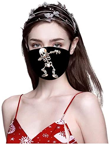 Stylish Skull Print Adult Halloween Fashion Dustproof Face_Mask Washable Reusable Cloth Bandana for Men Women Pack of 5