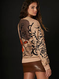 Women's Figure Graphic Print Sweatshirt Round Neck Long Sleeve Contrast Color Graffiti Pullovers Brown L
