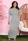 Women's Maxi Dress Sexy Bodycon Long Sleeve Pullover Hoodie Casual Slim Sweatshirt Gray