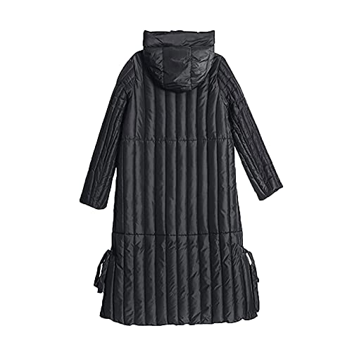 Womens Puffer Jackets Ankle Length Thicken Winter Coats Folds Stripe Overcoat Warm Padded Loose Down Coat Beige