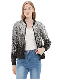 Womens Sequin Long Sleeve Front Zip Jacket with Ribbed Cuffs, Gold, Small