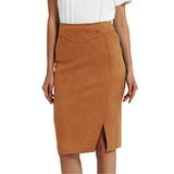 Bellivera Women Faux Suede Leather Pencil Skirt, Spring Fall Casual Midi Skirts Spring and Summer Hip Wrapped Back Split FF21 Camel L