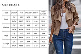 Faux Suede Jacket for Women Casual Long Sleeve Button Notch Collar Short Moto Biker Coat Fall Dark Khaki Small