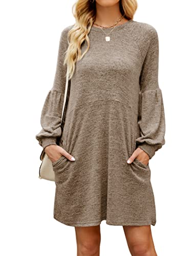 Fall Dresses for Women 2022 with Pocket Long Sleeve Sweater Dress Casual Brown