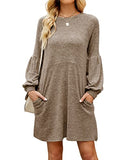 Fall Dresses for Women 2022 with Pocket Long Sleeve Sweater Dress Casual Brown