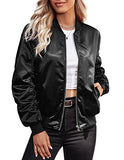 Womens Casual Jackets Long Sleeve Lightweight Fall Satin Bomber Jacket Zip Up Biker Windbreaker Coat with Pockets