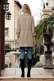Women's Casual Lightweight Jackets Long Sleeve Drawstring Waist Lapel Trench Coat Outwear with Pockets