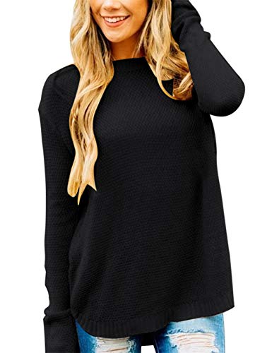 Women's Long Sleeve Oversized Crew Neck Solid Color Knit Pullover Sweater Tops Mocha