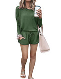Women's Long Sleeve Loungewear Crewneck Pullover Tops Long Pants Sweatsuits Tracksuits with Pockets Army Green